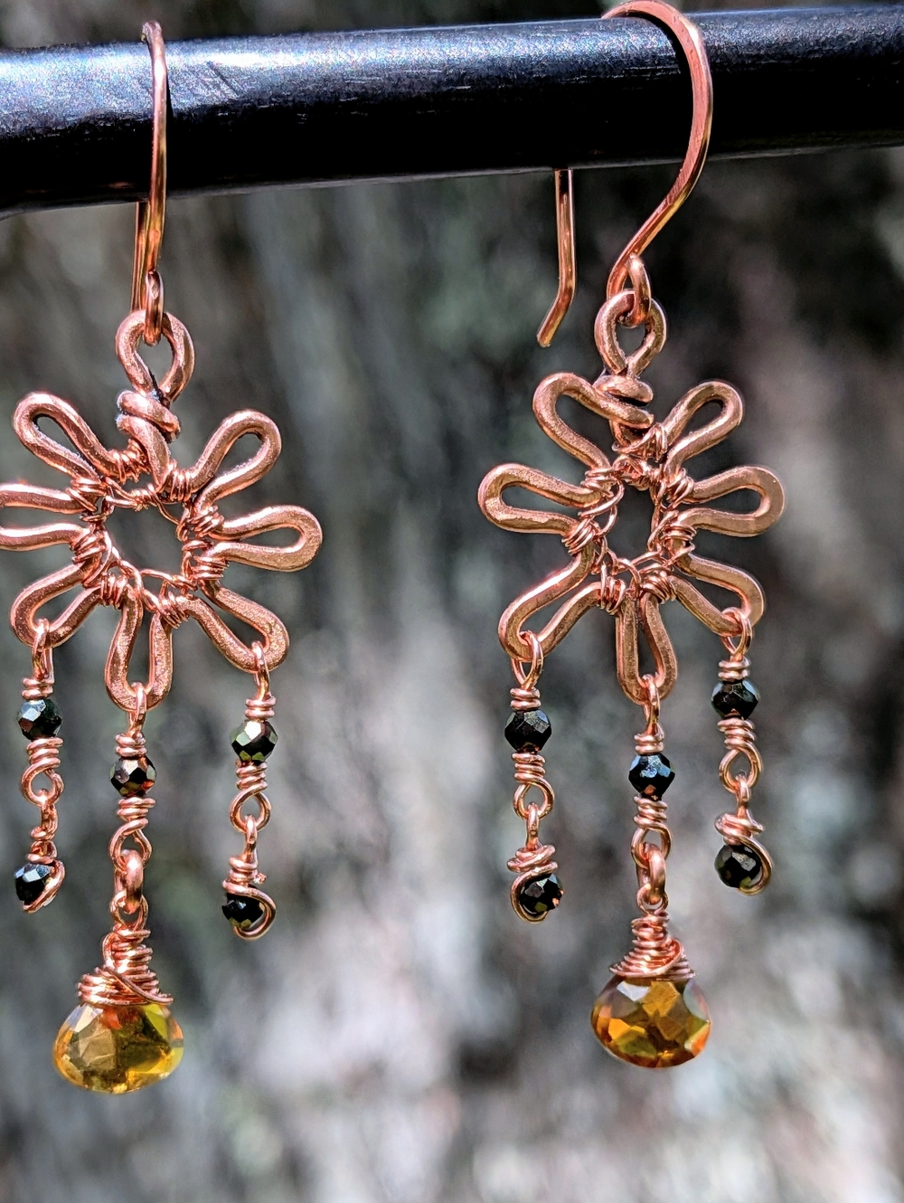 Copper Sunburst Earrings-Cognac Citrine Gems- Artisan Crafted Design-Summer Vibe - Picture 10 of 12